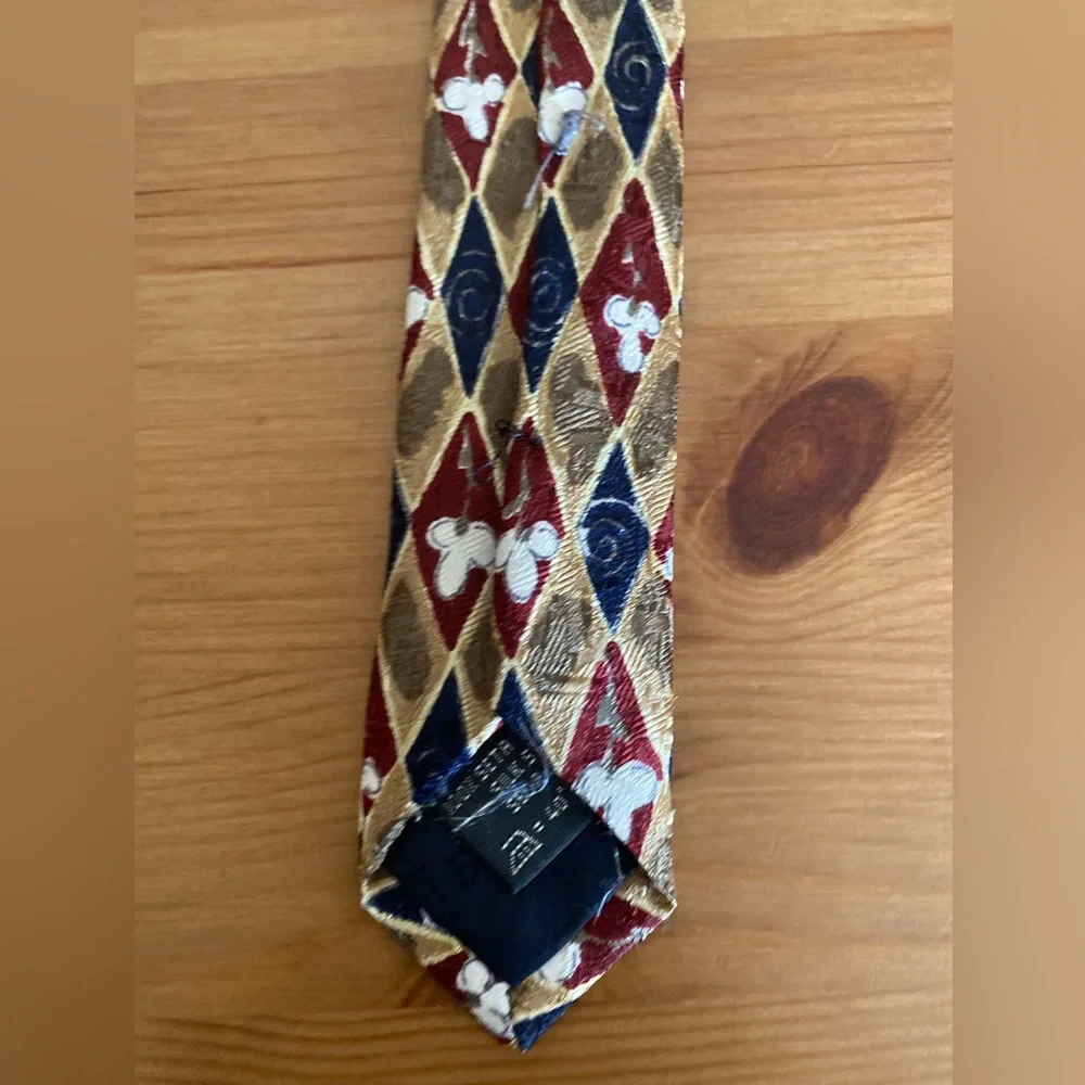 Ermenegildo Zegna Red Blue Gold Diamond Floral Italian Silk Tie